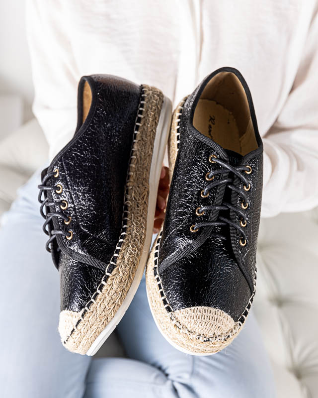 OUTLET Dámske čierne tenisky na šnurovanie Furmoni - Obuv