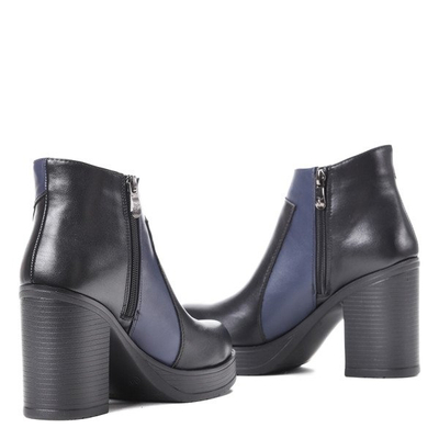 Czarno-niebieskie botki na słupku Grace- Obuwie