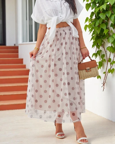 Royalfashion Dámska sukňa strednej dĺžky z viskózy s tylovými bodkami