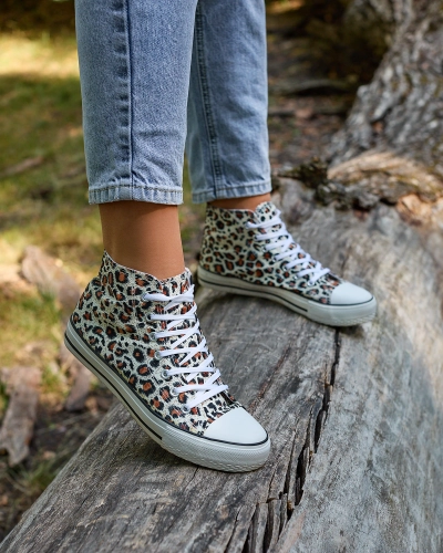 Royalfashion Dámske béžové vysoké tenisky s módnym vzorom Jungle Jive