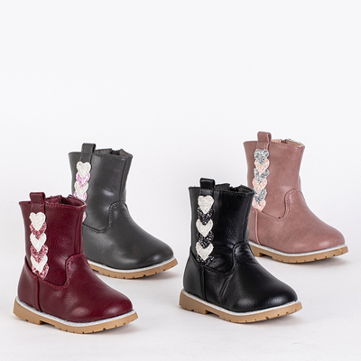 Čierne dievčenské čižmy s ozdobným zvrškom Nokimi-Shoes