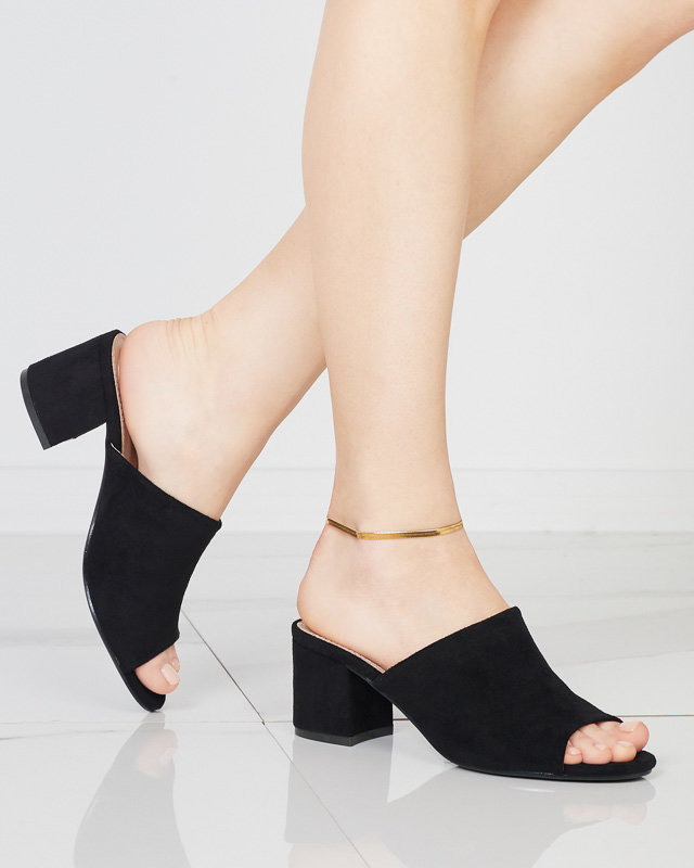 Čierne dámske papuče na nízkom stĺpiku Opetik - Topánky