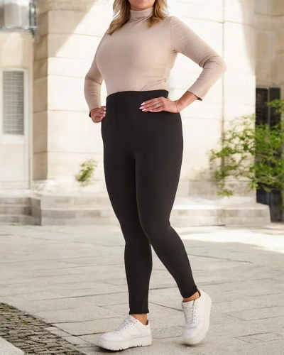 Čierne klasické dámske zateplené legíny PLUS SIZE - Oblečenie