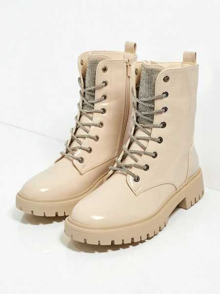 Ženski Gležnarji Flora Bež Sintetični Elegantni za Jesen