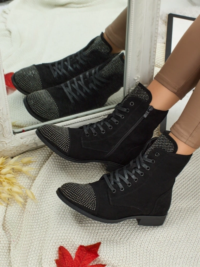 Eko semiš vezani ženski gležnarji s cirkoni Marvelli