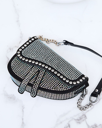 Royalfashion Čierna dámska kabelka s perleťovými zirkónmi