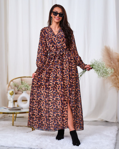 Royalfashion Vzorované dámske maxi šaty Camel