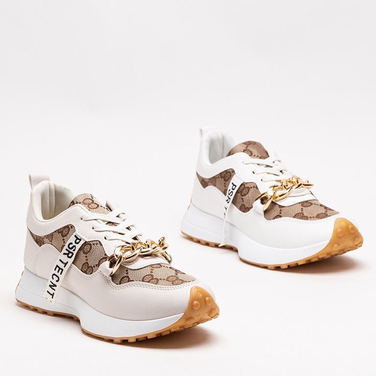 OUTLET Bielo-hnedé dámske tenisky s potlačou Philly- Footwear