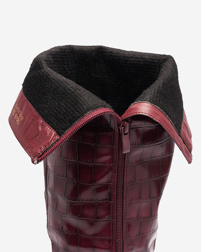 Dámske čižmy na podpätku s reliéfom vo vínovej farbe Mastiu- Obuv