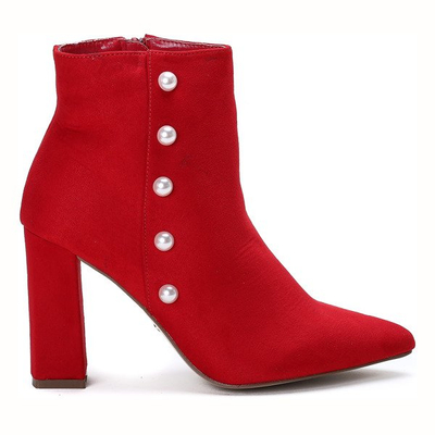Czerwone botki z perełkami na wysokim słupku Maya - Obuwie