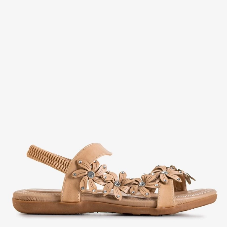 OUTLET Béžové dámske sandále s kvetinami Aflori - Obuv