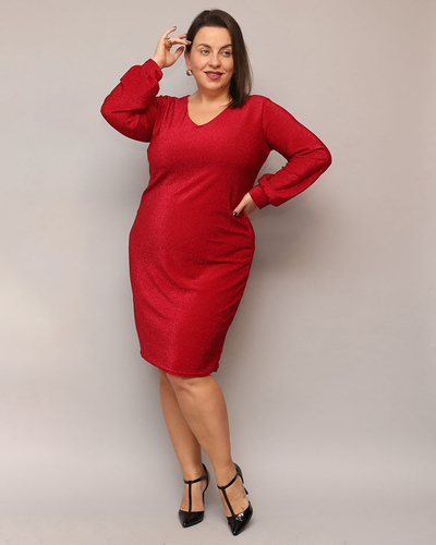 Royalfashion Trblietavé dámske šaty pred kolená v červenej farbe PLUS SIZE