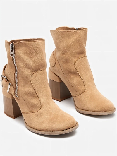 Svetlohnedé eko semišové dámske čižmy na stĺpiku Emrica - Footwear