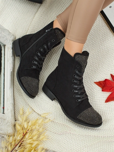 Eko semiš vezani ženski gležnarji s cirkoni Marvelli