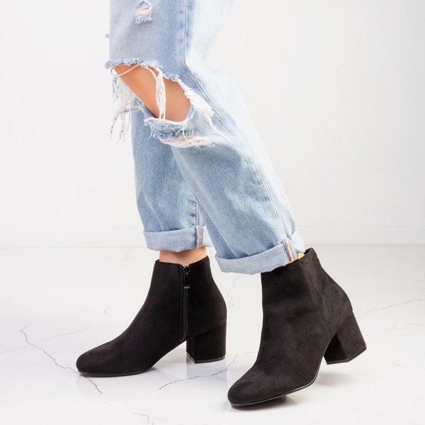 Czarne botki na słupku Mimosa - Obuwie