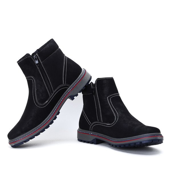 Czarne, męskie botki wykonane ze skóry ekologicznej zamszowej- Obuwie