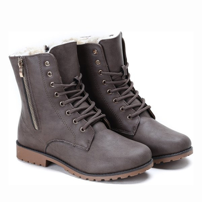 Brązowe ocieplane workery Mikayla - Obuwie