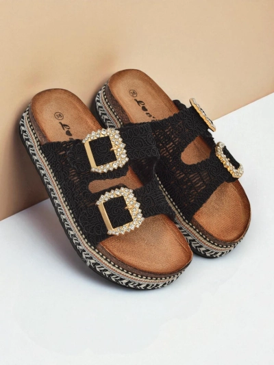 Royalfashion Dámske sandále s prackami zdobenými kamienkami GlamCork