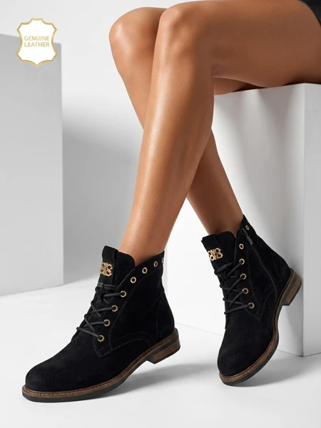 Ženski gležnarji Aurelia Romano iz naravnega semiša – rjavi, s krznom