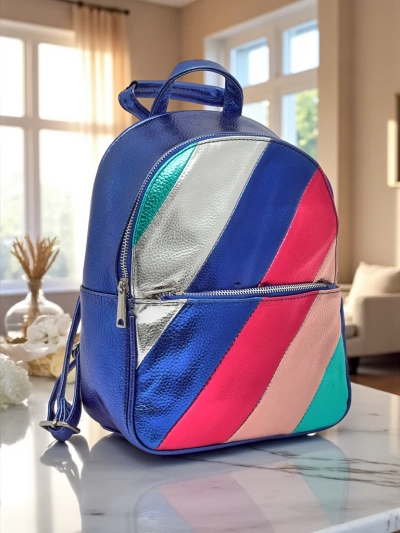 Royalfashion Dámsky batoh z ekokože s kovovými pruhmi Metallic Stripes