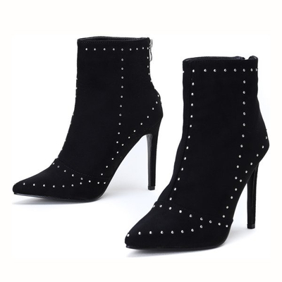 Czarne botki na szpilce Danielle - Obuwie