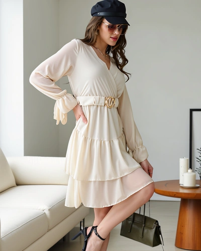 Royalfashion Dámske mini šaty s volánmi a zavinovacím výstrihom