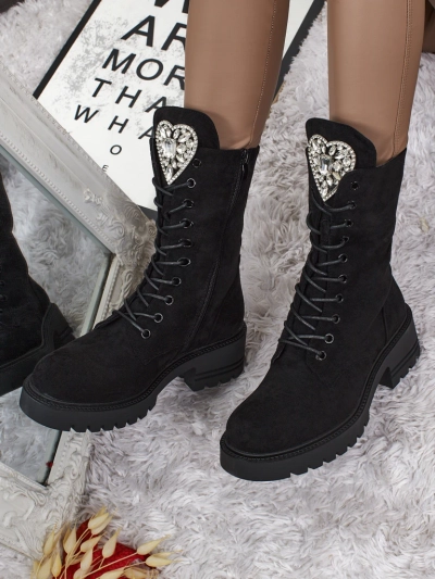 Eko semiš ženski gležnarji z vezalkami Emelune