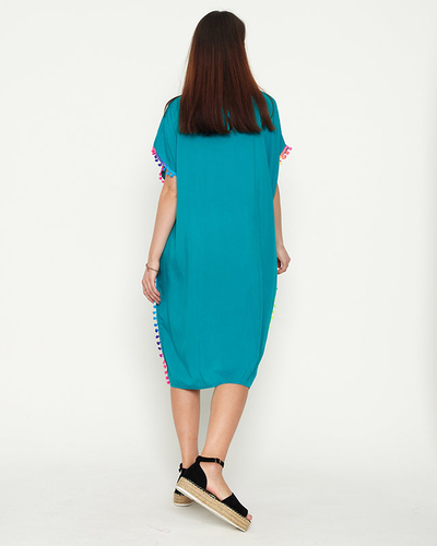 Dámska zelená letná plážová tunika s brmbolcami - Oblečenie