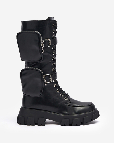 Čierne pracovné čižmy s ozdobnými vreckami na zvršku Sello- Footwear