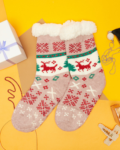 Fialové dámske ponožky s vianočným vzorom - Spodná bielizeň