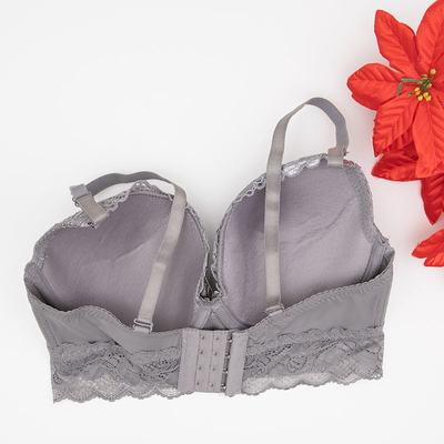 Sivá polstrovaná podprsenka s čipkou - Spodná bielizeň
