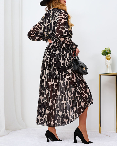 Royalfashion Čierno-béžové vzorované dámske maxi šaty