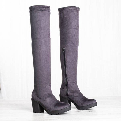 OUTLET Šedé čižmy na vyššom stĺpiku Moccalinea - Obuv