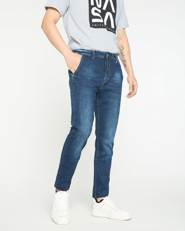 Námornícke modré džínsy s rovnými nohavicami pre mužov - Oblečenie