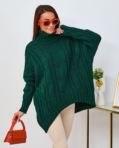 Royalfashion Dámsky kobaltový asymetrický sveter s rolákom