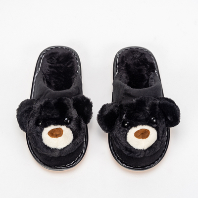 Čierne detské papučky medvedíky s kožušinkou Yogi - Obuv
