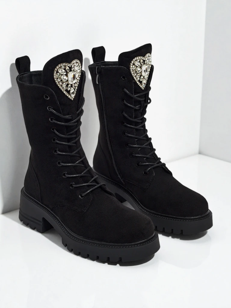 Eko semiš ženski gležnarji z vezalkami Emelune