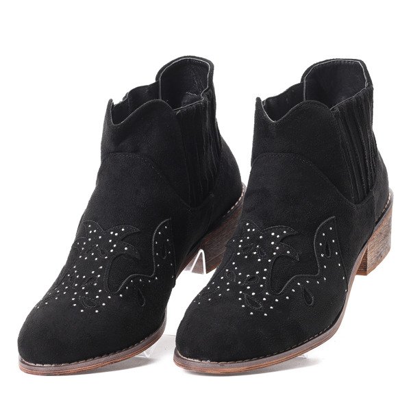 Czarne botki na płaskim obcasie Kate - Obuwie