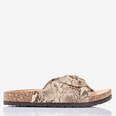 Hnědé dámské žabky s mašlí a'la hadí kůže Sunshine - Footwear 1