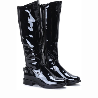 Czarne kozaki lakierowane Regina - Obuwie