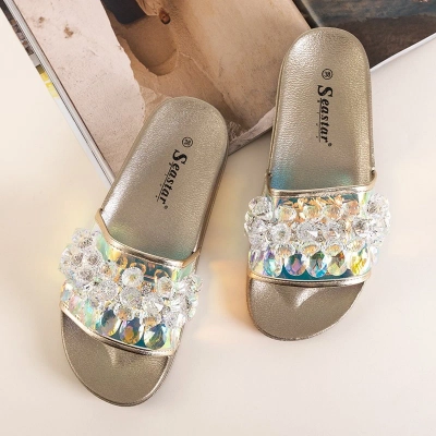 OUTLET Zlaté dámske sandále s kamienkami Halpasi - Obuv