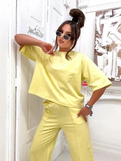 Royalfashion Dámsky bavlnený set so širokými nohavicami
