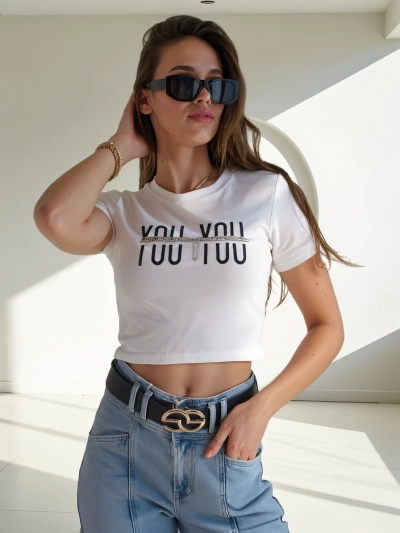 Royalfashion Bavlnený dámsky crop top s nápisom