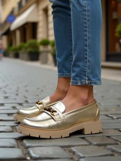 Royalfashion Dámske mokasíny pozlátené Goldlove