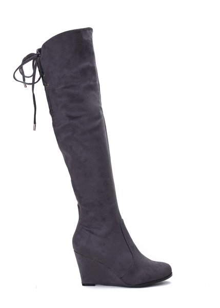 Szare kozaki na koturnie Aileen - Obuwie