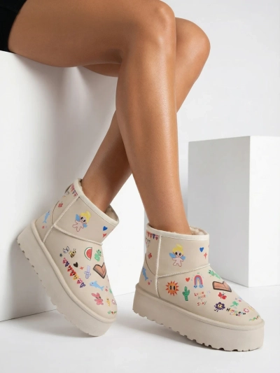 Škornji Lemuria - Kremni snežni škornji Doodle z debelim podplatom Furrini