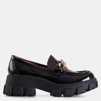 Dámske čierne lakované slip on topánky s retiazkou Guinewra - Obuv