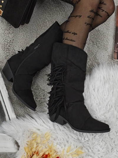 Ženski kavbojski škornji s peto in resicami Selva