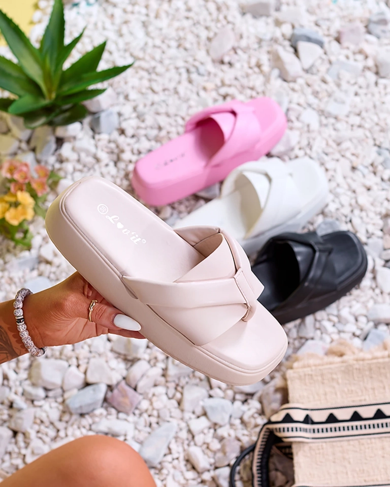 Royalfashion Béžové dámske žabky na platforme Luna Sole