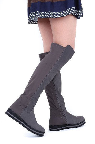 Szare kozaki na platformie Claudia - Obuwie